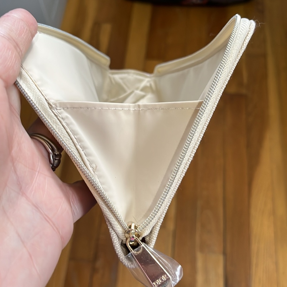 Dior CD Logo Expandable Canvas Clutch Makeup Pouch Cosmetic Bag Beige NWOT - Picture 8 of 14